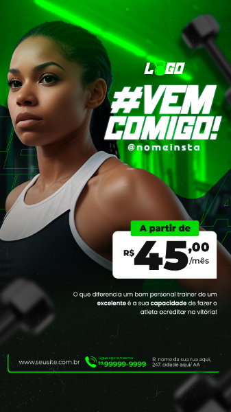 STORY ACADEMIA VEM TREINAR COMIGO PERSONAL TRAINER  SOCIAL MEDIA PSD