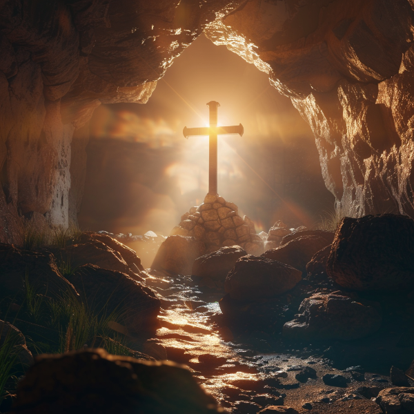 CRUZ SOBRE A LUZ EM UMA CAVERNA