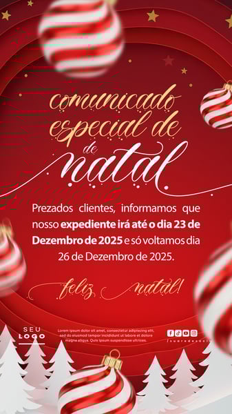 COMUNICADO DE NATAL AVISO ANÚNCIO RECESSO FERIADO SOCIAL MEDIA PSD EDITÁVEL STORY 17