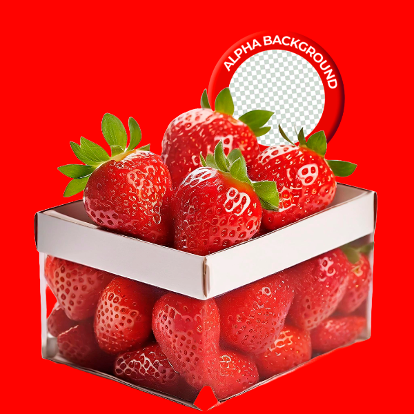 ELEMENTO CAIXA COM MORANGO PARA COMPOSIÇÃO PNG TRANSPARENTE SEM FUNDO