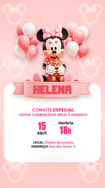CONVITE ANIVERSÁRIO INFANTIL MINNIE MINEY SOCIAL MEDIA PSD EDITÁVEL 9