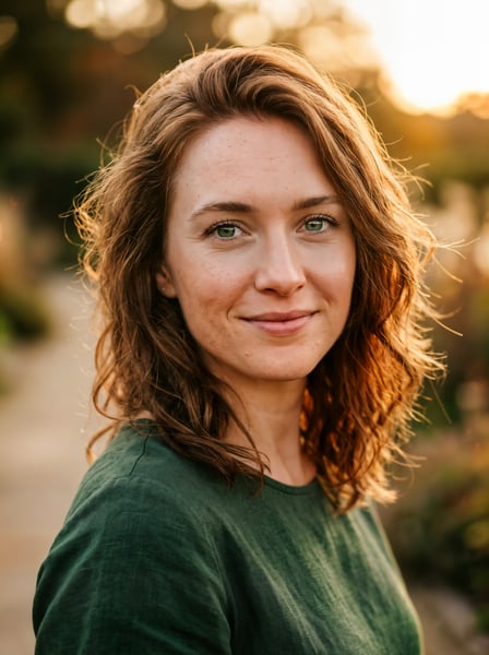 FOTO MULHER JOVEM SORRINDO PERFIL LEVE CAMPO ABERTO LUZ FIM TARDE 04