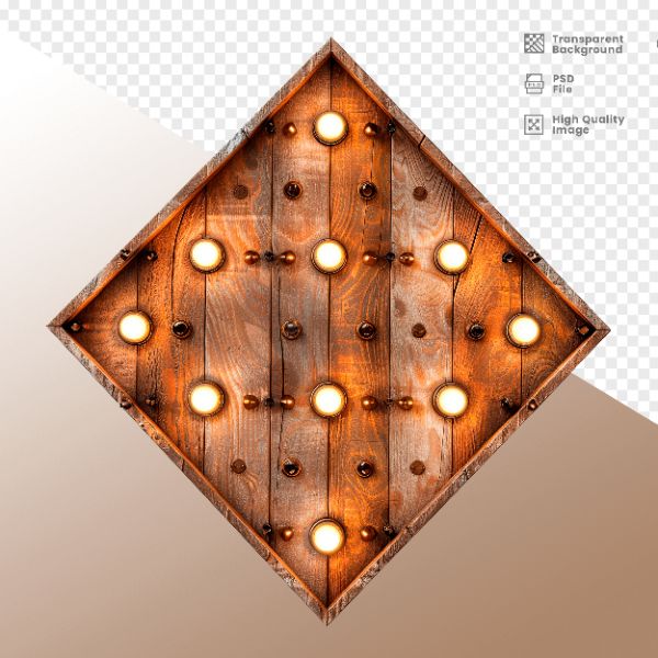 LOSANGO DE MADEIRA COM LUZ - ELEMENTO 3D PARA COMPOSIÇÃO
