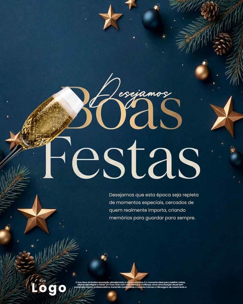 Boas Festas, Ano Novo: Brinde Festivo Com Champanhe E Estrelas Social Media PSD Editável