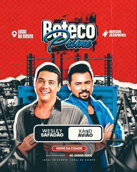 FLYER EVENTO BOTECO PRIME, FORRÓ, SERTANEJO E PISEIRO, ARTISTAS E EVENTOS