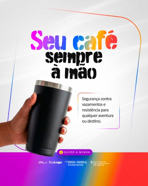 Brindes Copos e Garrafas Térmicas Personalizados Social Media PSD Editável 7