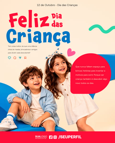 Card De Dia Das Crianças Com Crianças Sorrindo E Brincando Social Media PSD Editável