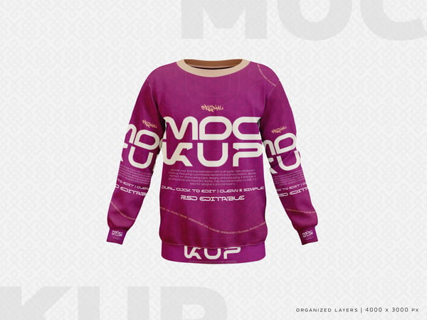 MOCKUP DE SUÉTER CAMISETA COM GOLA REDONDA E MANGAS COMPRIDAS, ÂNGULO 1