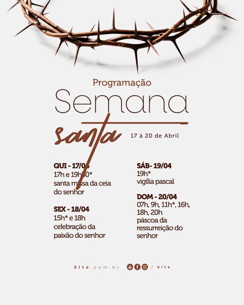 PROGRAMAÇÃO SEMANA SANTA PÁSCOA CALENDÁRIO SOCIAL MEDIA EDITAVEL