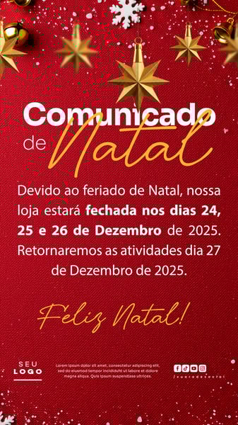 COMUNICADO DE NATAL AVISO ANÚNCIO RECESSO FERIADO SOCIAL MEDIA PSD EDITÁVEL STORY 11