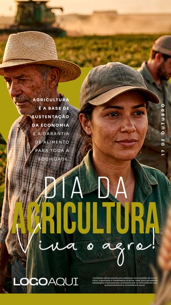 DIA DA AGRICULTURA TRABALHADORES CAMPO COLHEITA SOCIAL MEDIA FLYER PSD EDITÁVEL STORY