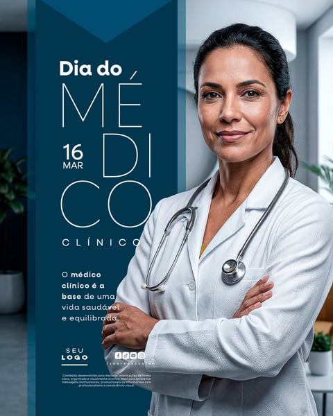 DIA DO MÉDICO CLÍNICO 16 DE MARÇO SOCIAL MEDIA PSD EDITÁVEL 3