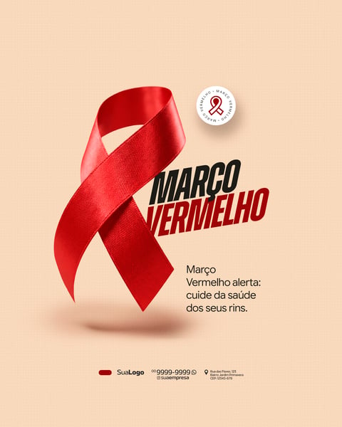 MARÇO VERMELHO PREVENÇÃO CÂNCER RENAL SOCIAL MEDIA PSD EDITÁVEL 1