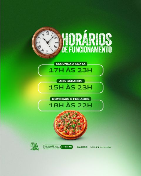 SOCIAL MEDIA - PIZZARIA - HORÁRIO DE FUNCIONAMENTO