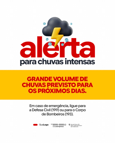 ALERTA DE CHUVAS FORTES E INTENSA INFORMATIVO SOCIAL MEDIA PSD EDITÁVEL 2