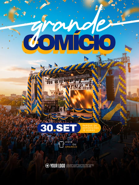 GRANDE COMÍCIO AZUL E AMARELO POLÍTICO SOCIAL MEDIA PSD EDITÁVEL