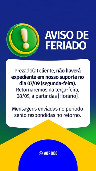 AVISO DE FERIADO INDEPENDÊNCIA DO BRASIL SOCIAL MEDIA FLYER PSD EDITÁVEL STORY