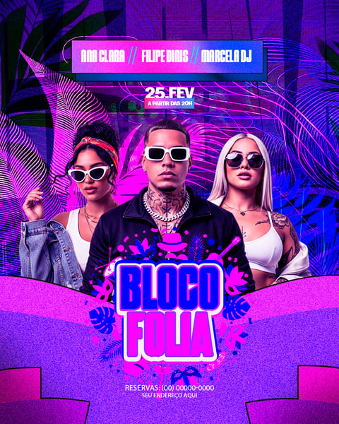 FLYER PARA FESTAS E EVENTOS TEMA BLOCO FOLIA FEED