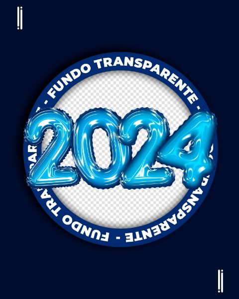 ANO NOVO - 2024 | BALÕES 3D | ELEMENTO 3D | IMAGEM SEM FUNDO | PSD