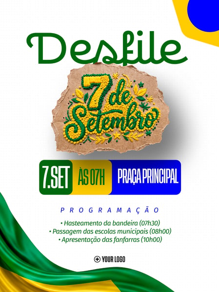 COMEMORAÇÃO 7 DE SETEMBRO DESFILE SOCIAL MEDIA FLYER PSD EDITÁVEL