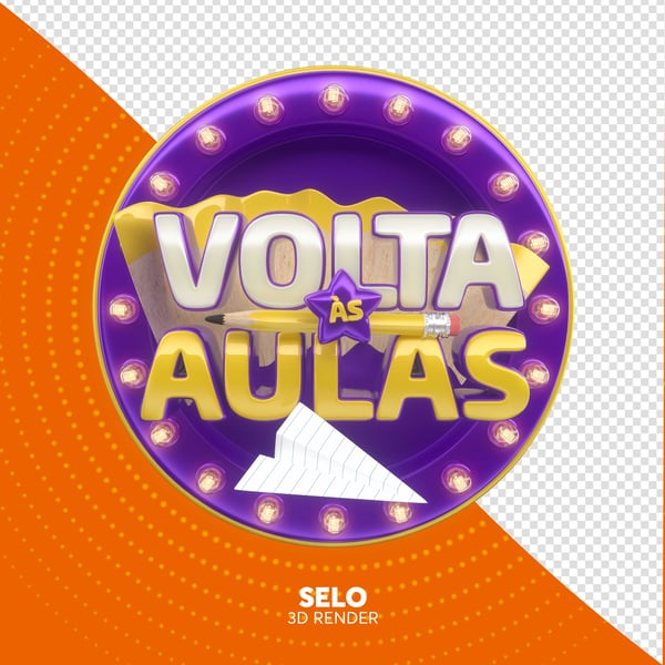 SELO 3D VOLTA ÀS AULAS ESCOLA PNG