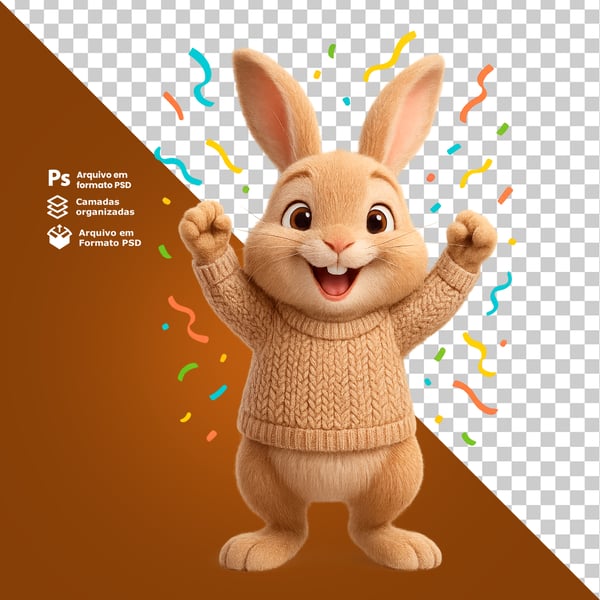 SKU COELHO FELIZ COM AS MÃO LEVANTADAS ELEMENTO 3D