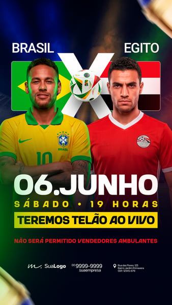 STORY JOGO BRASIL X EGITO 06 DE JUNHO NO TELÃO PSD EDITÁVEL