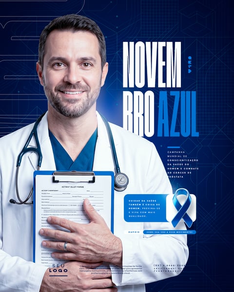 NOVEMBRO AZUL CAMPANHA MUNDIAL DE CONSCIENTIZAÇÃO DA SAÚDE DO HOMEM E COMBATE AO CÂNCER DE PRÓSTATA SOCIAL MEDIA PSD EDITÁVEL 3