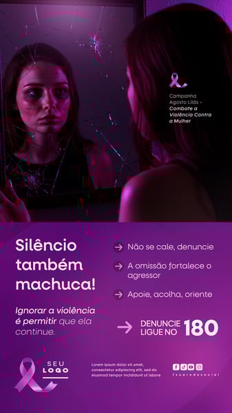AGOSTO LILÁS CAMPANHA DE CONSCIENTIZAÇÃO AO COMBATE A VIOLÊNCIA CONTRA A MULHER SOCIAL MEDIA PSD EDITÁVEL STORY 6