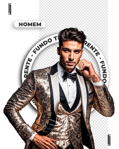 HOMEM COM ROUPAS DE LUXO BRILHANTE | REVEILLON | IMAGEM SEM FUNDO | PNG | PSD EDITÁVEL
