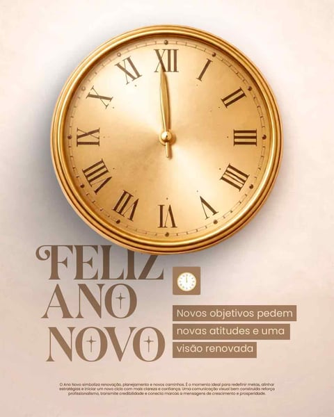 Relógio Dourado Marca Feliz Ano Novo: Renovação E Novas Metas Social Media PSD Editável
