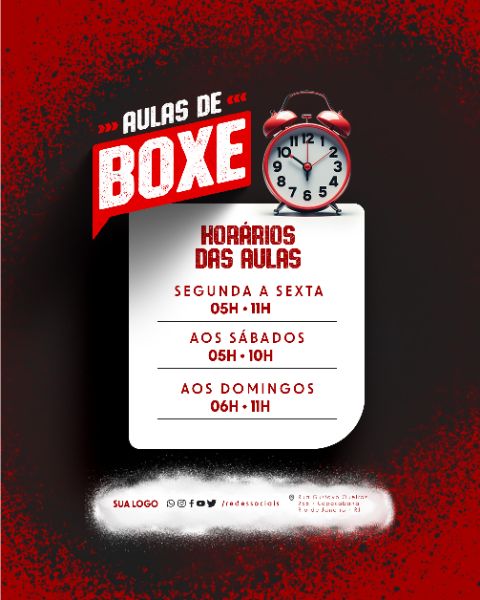 SOCIAL MEDIA - AULAS DE BOXE - HORÁRIOS DE AULA