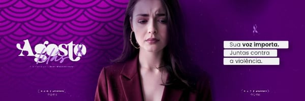 AGOSTO LILÁS CAMPANHA MÊS DA CONSCIENTIZAÇÃO PELO FIM DA VIOLÊNCIA CONTRA A MULHER SOCIAL MEDIA FLYER PSD EDITÁVEL