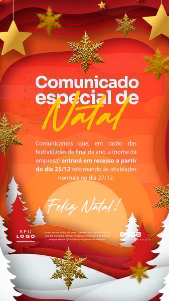 COMUNICADO DE NATAL AVISO ANÚNCIO RECESSO FERIADO SOCIAL MEDIA PSD EDITÁVEL STORY 5