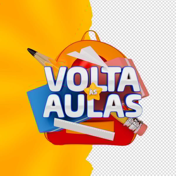 SELO 3D VOLTA ÀS AULAS MATERIAL ESCOLAR PNG
