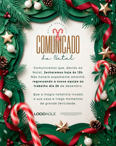 AVISO DE RECESSO NATALINO E HORÁRIO ESPECIAL SOCIAL MEDIA FLYER PSD EDITÁVEL