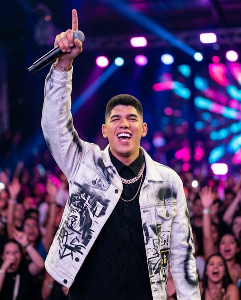 Prompt Editável para Artista Cantor em cima do palco de show ensaio artista