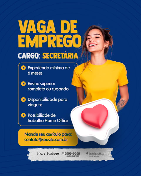 VAGA DE EMPREGO DISPONÍVEL SOCIAL MEDIA PSD EDITÁVEL