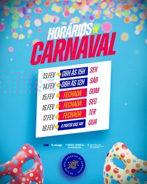 HORÁRIOS DE CARNAVAL LOJA SOCIAL MEDIA PSD EDITÁVEL 2