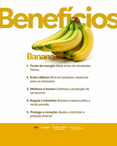 BENEFÍCIOS BANANA FRUTA SOCIAL MEDIA PSD EDITÁVEL