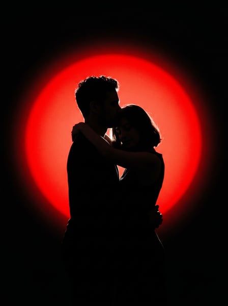 CASAL DE NAMORADOS COM UM BRILHO VERMELHO AO FUNDO 04