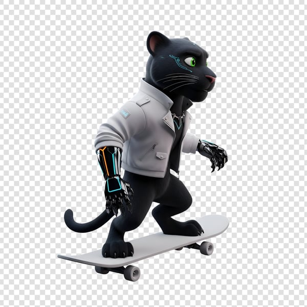 PANTERA NEGRA COM JAQUETA NEON E SKATE BRANCO (1)