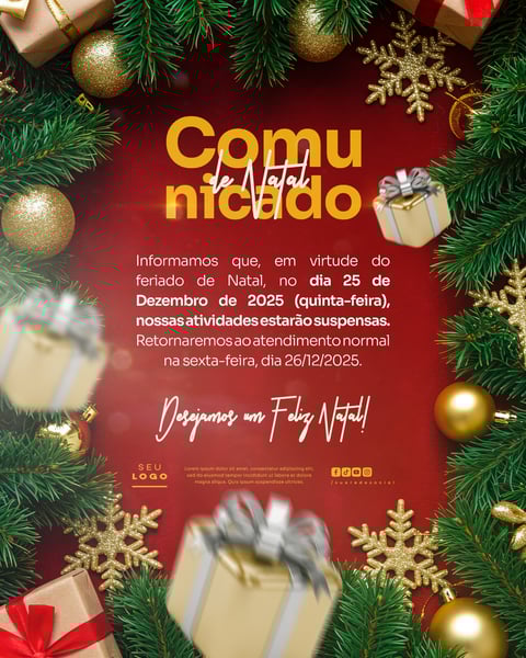 COMUNICADO DE NATAL AVISO ANÚNCIO RECESSO FERIADO SOCIAL MEDIA PSD EDITÁVEL 28