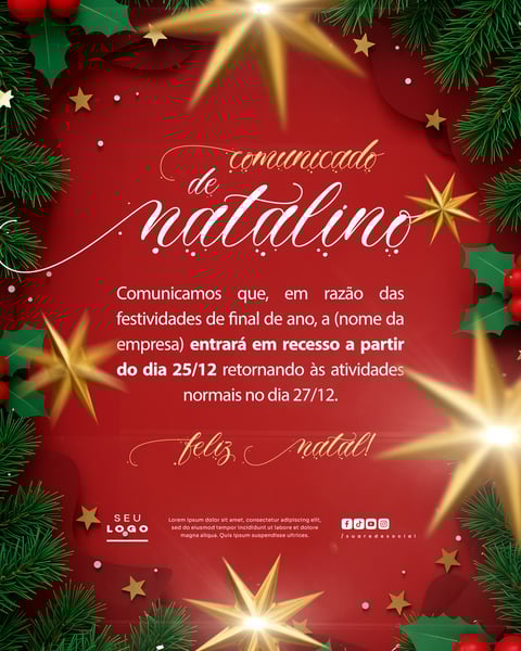 COMUNICADO DE NATAL AVISO ANÚNCIO RECESSO FERIADO SOCIAL MEDIA PSD EDITÁVEL 18