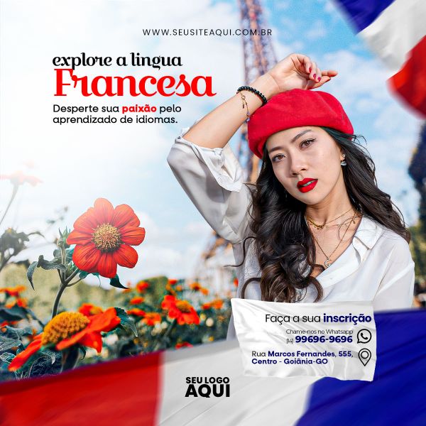 AULAS DE FRANCÊS | ESCOLA DE IDIOMAS | PSD EDITÁVEL
