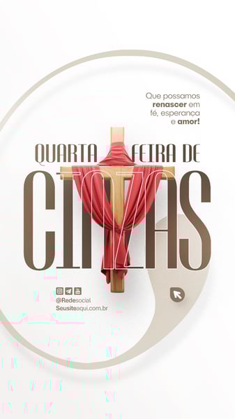 QUARTA-FEIRA DE CINZAS QUARESMA CRISTÃO CATÓLICO SOCIAL MEDIA PSD EDITÁVEL