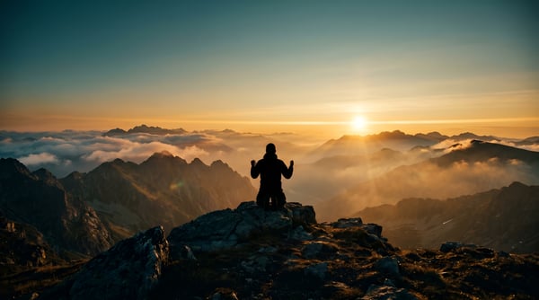 SILHUETA PESSOA AJOELHADA REZANDO POR DO SOL FÉ ESPIRITUALIDADE GRATIDÃO CONEXÃO DEUS 04