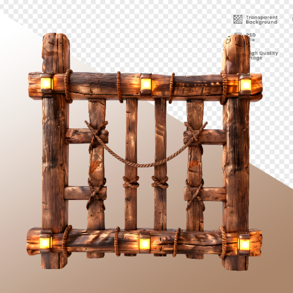 CERCA DE MADEIRA COM LUZ - ELEMENTO 3D PARA COMPOSIÇÃO - WOOD