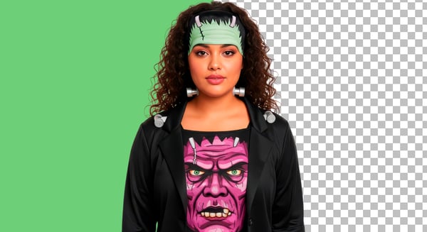 IMAGEM DE MULHER COM FANTASIA DE FRANKSTEIN HALLOWEEN