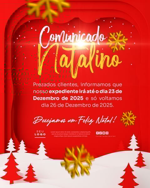 COMUNICADO DE NATAL AVISO ANÚNCIO RECESSO FERIADO SOCIAL MEDIA PSD EDITÁVEL 20